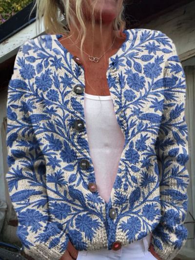 Lora | Lovely Meadows Floral Pattern Printed Buttoned Cardigan Sweater