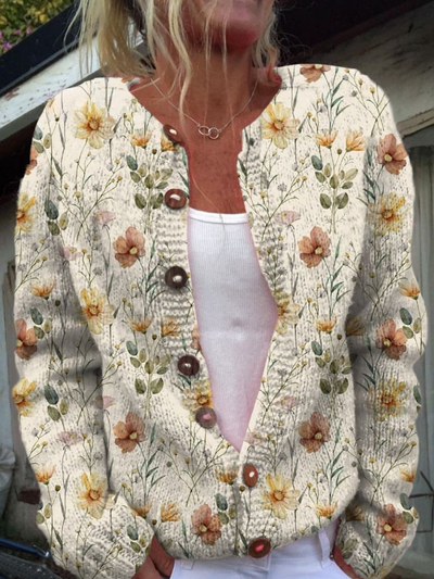 Sydney | Watercolour Garden Floral Pattern Printed Buttoned Cardigan Sweater