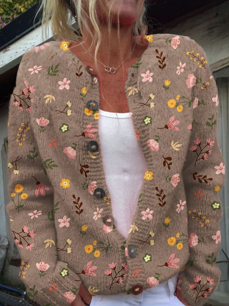 Yanni | Floral Print Buttoned Casual Cardigan  Sweater