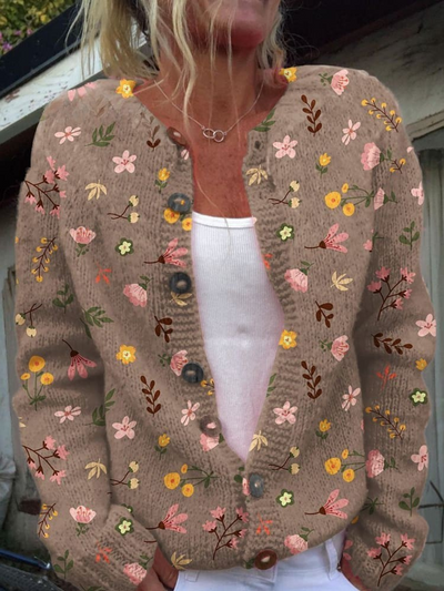 Yanni | Floral Print Buttoned Casual Cardigan  Sweater