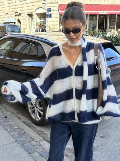 Clare - Cozy Stripe Sweater Cardigan