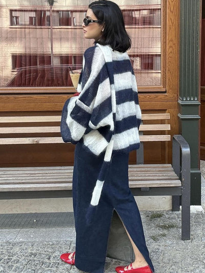 Clare - Cozy Stripe Sweater Cardigan