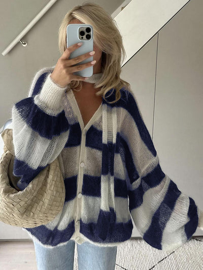Clare - Cozy Stripe Sweater Cardigan