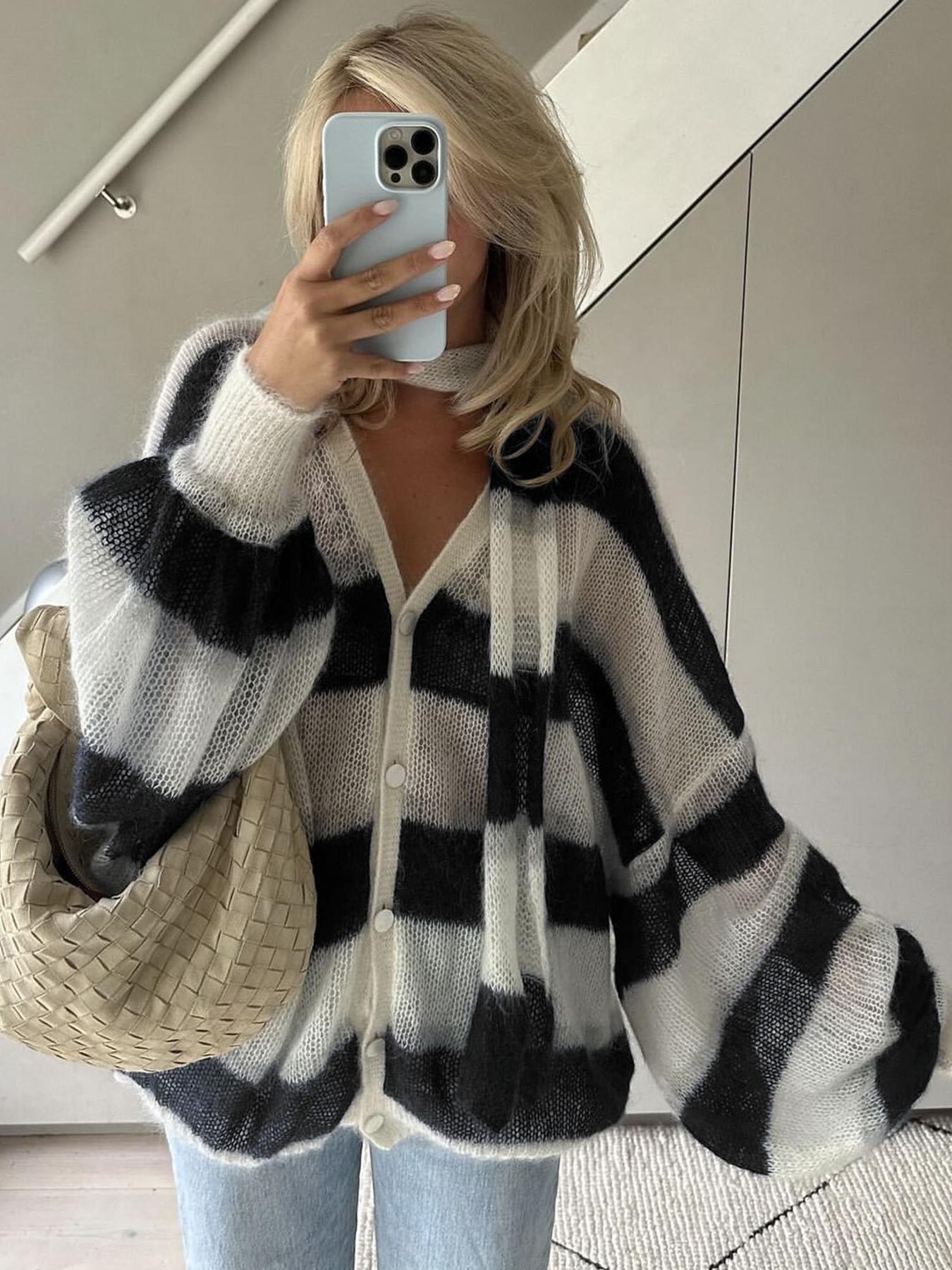 Clare - Cozy Stripe Sweater Cardigan