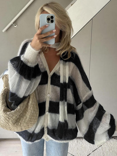 Clare - Cozy Stripe Sweater Cardigan