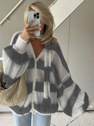 Clare - Cozy Stripe Sweater Cardigan