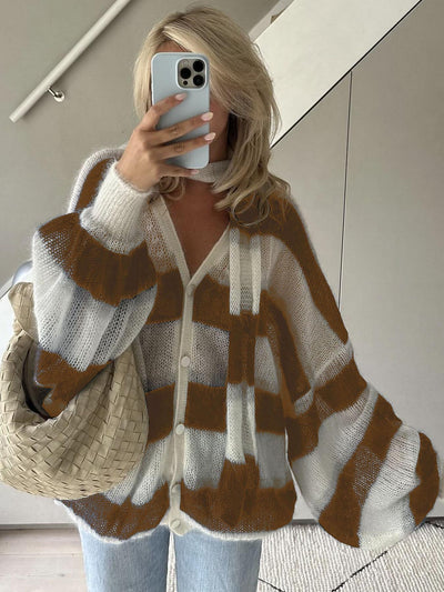 Clare - Cozy Stripe Sweater Cardigan