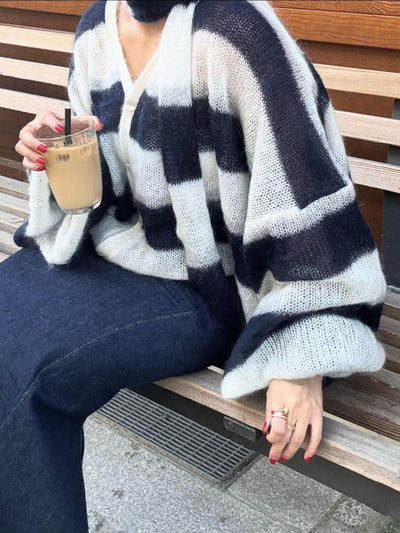Clare - Cozy Stripe Sweater Cardigan