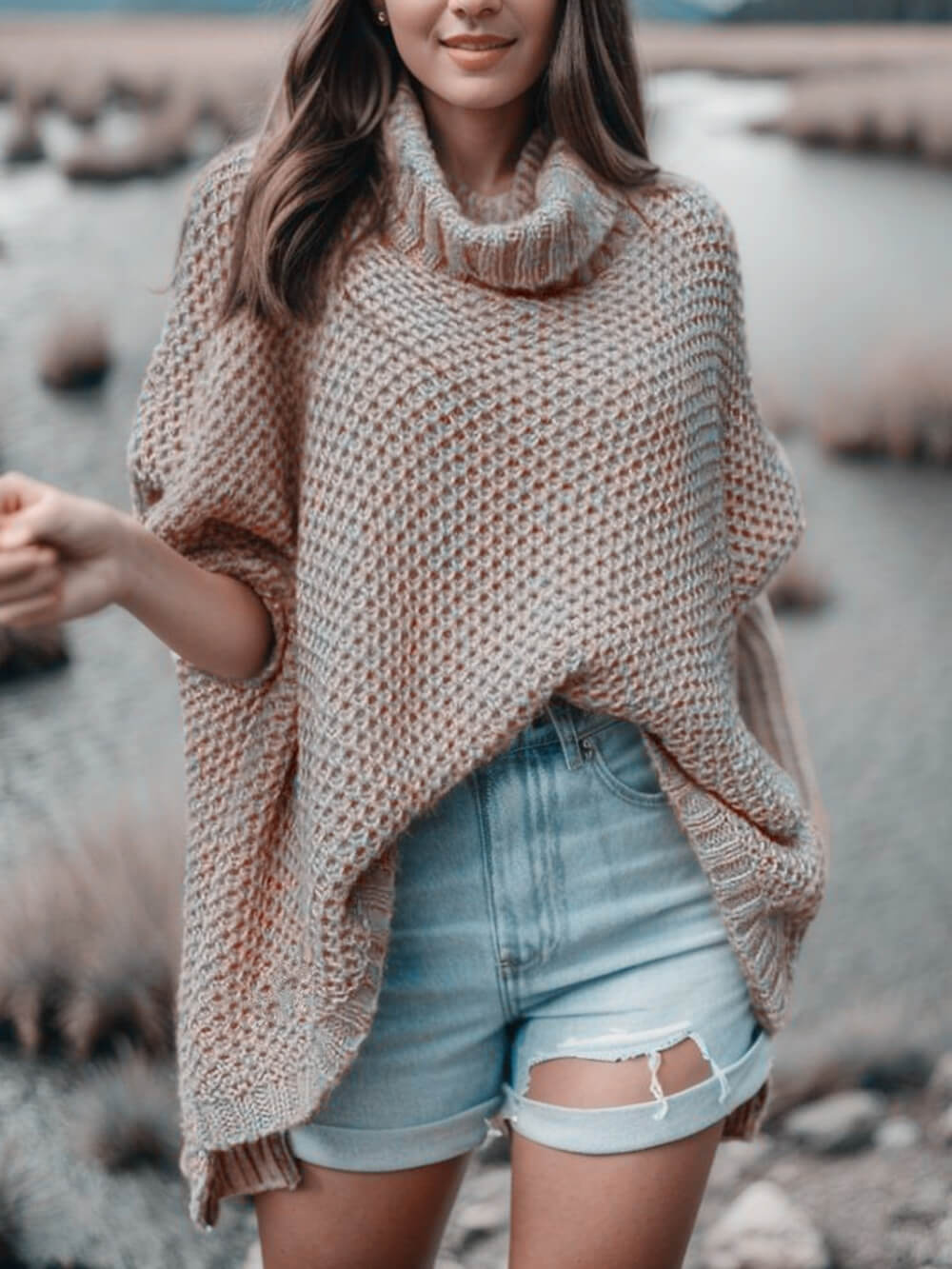 Sarah - Turtleneck Solid Dolman Sleeve Sweater