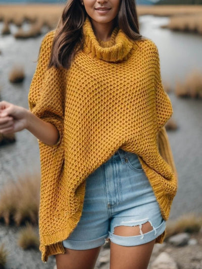 Sarah - Turtleneck Solid Dolman Sleeve Sweater