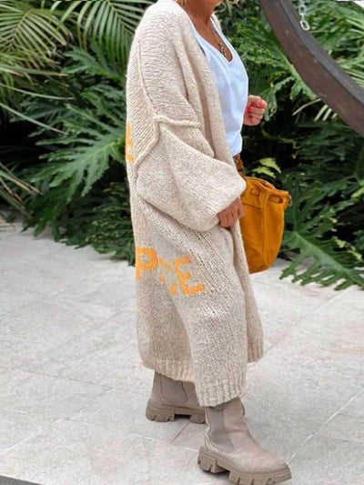 Mira - Casual Pocket Large Size Heart Pattern Knit Cardigan