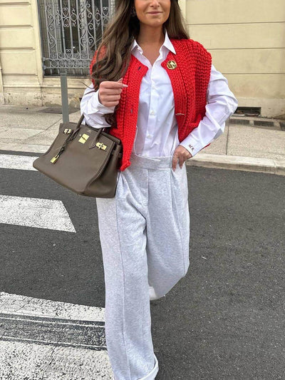 Elsie - Elegant Pocket Sleeveless Cropped Knit Cardigan
