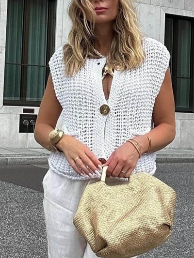 Elsie - Elegant Pocket Sleeveless Cropped Knit Cardigan
