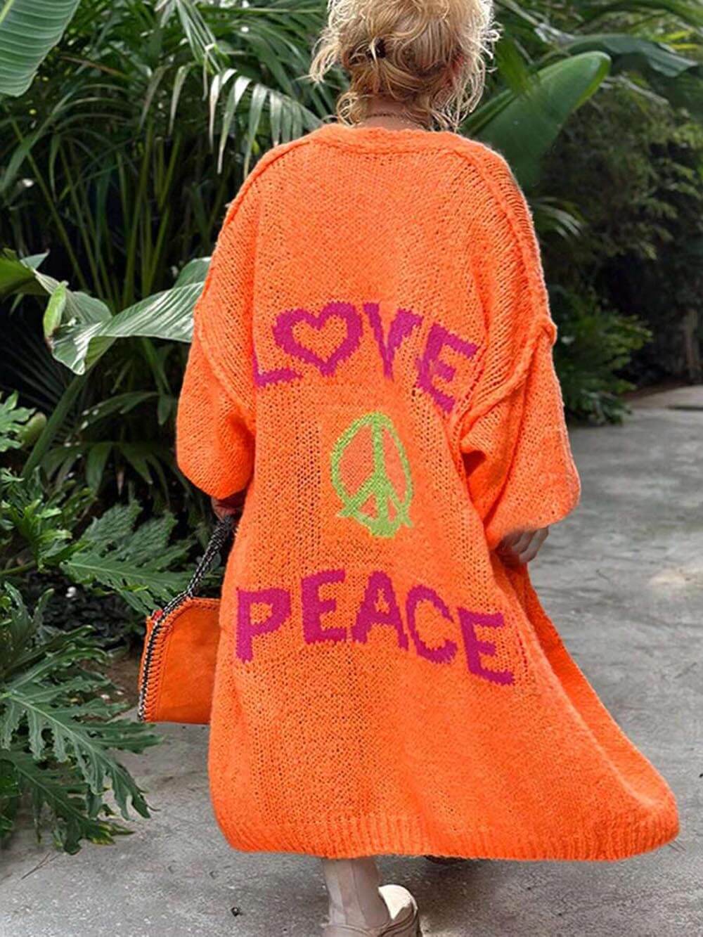 Mira - Casual Pocket Large Size Heart Pattern Knit Cardigan