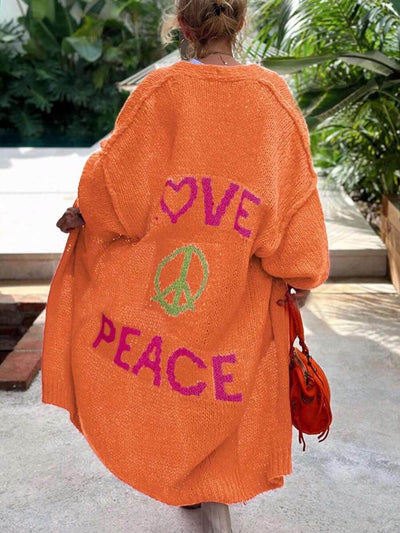 Mira - Casual Pocket Large Size Heart Pattern Knit Cardigan