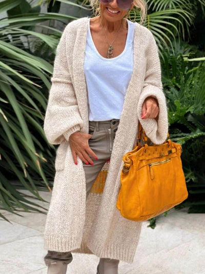 Mira - Casual Pocket Large Size Heart Pattern Knit Cardigan