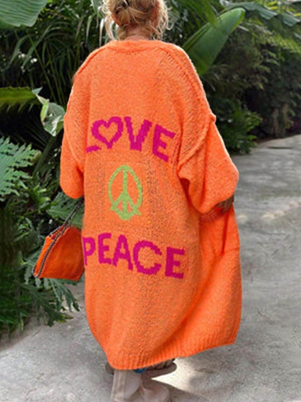 Mira - Casual Pocket Large Size Heart Pattern Knit Cardigan
