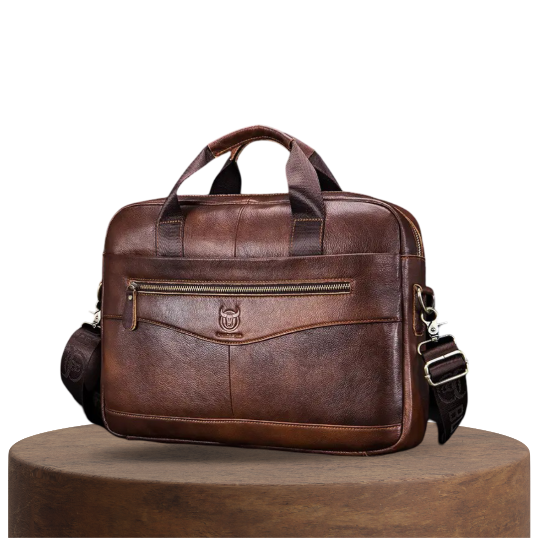 Clayton | Classic Leather Briefcase with Front Zip Accent