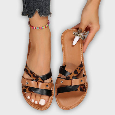 Lana - Leopard Print Cross Strap Sandals