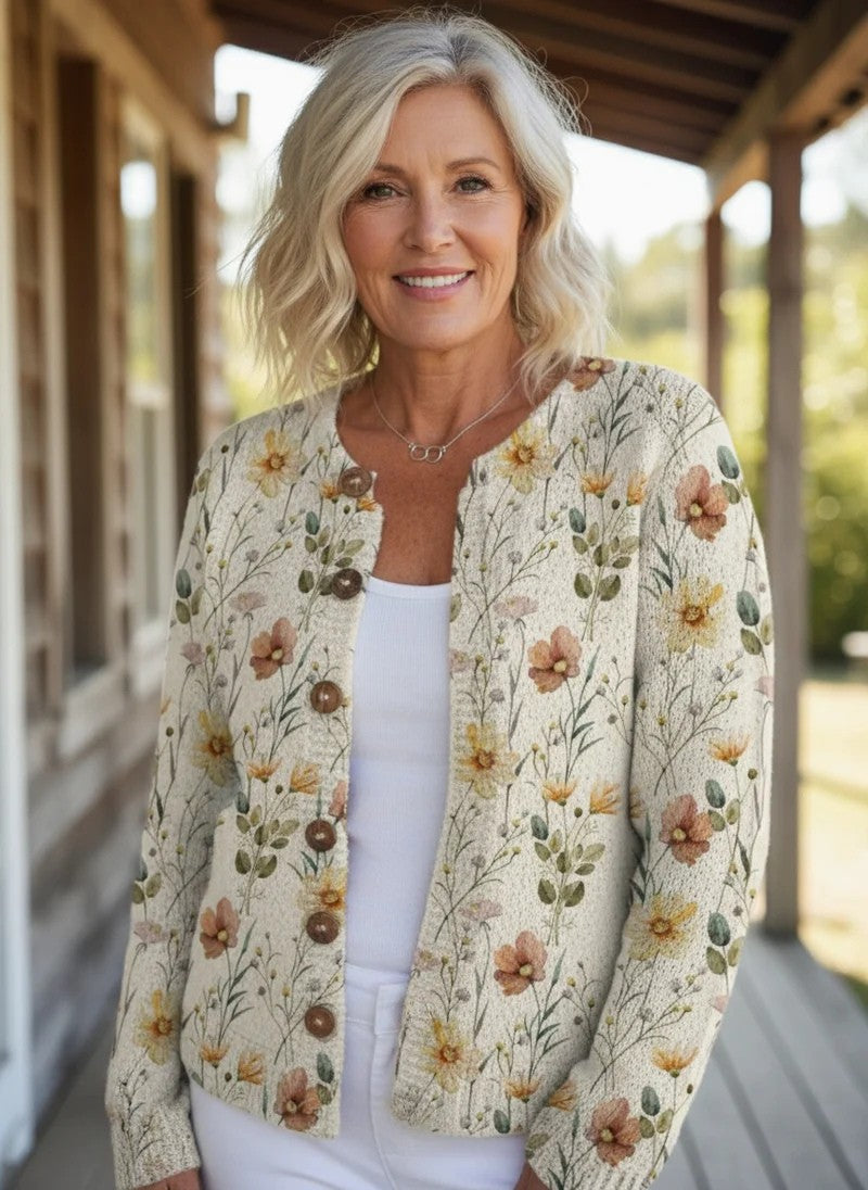 Sydney | Watercolour Garden Floral Pattern Printed Buttoned Cardigan Sweater