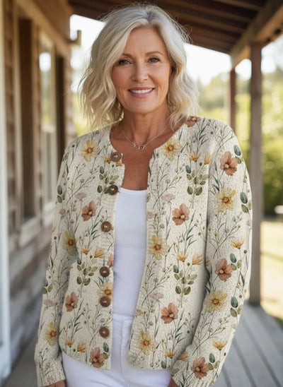 Sydney | Watercolour Garden Floral Pattern Printed Buttoned Cardigan Sweater