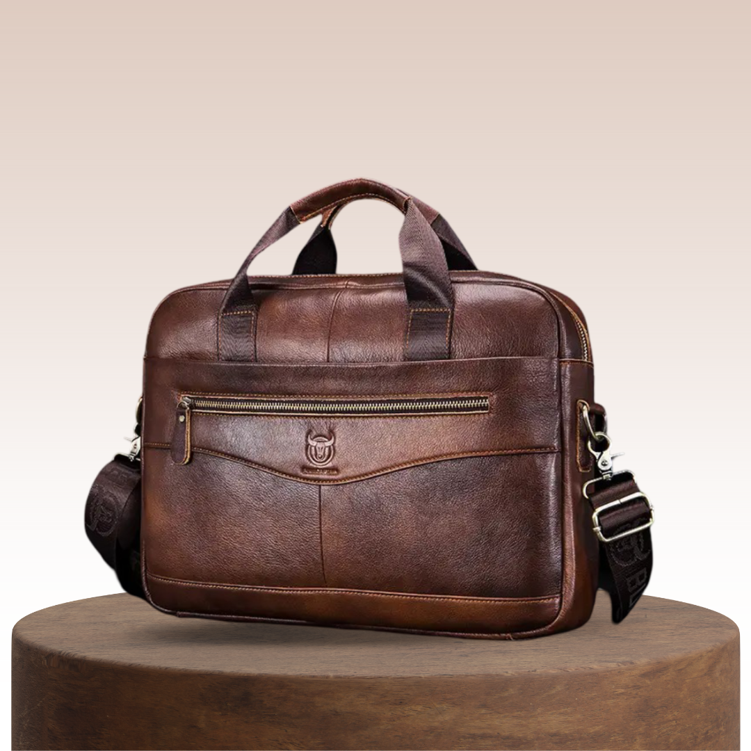 Clayton | Classic Leather Briefcase with Front Zip Accent