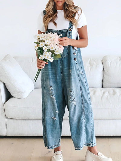 Thessaly | Distressed Denim Overalls