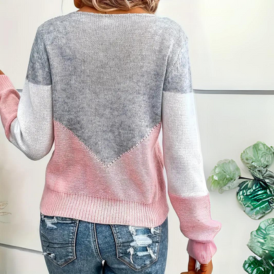 Tina - Pointelle Jumper with V-Shape Contrast Panels