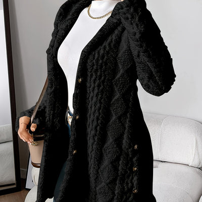Paula - Plush Diamond-Patterned Hooded Cardigan