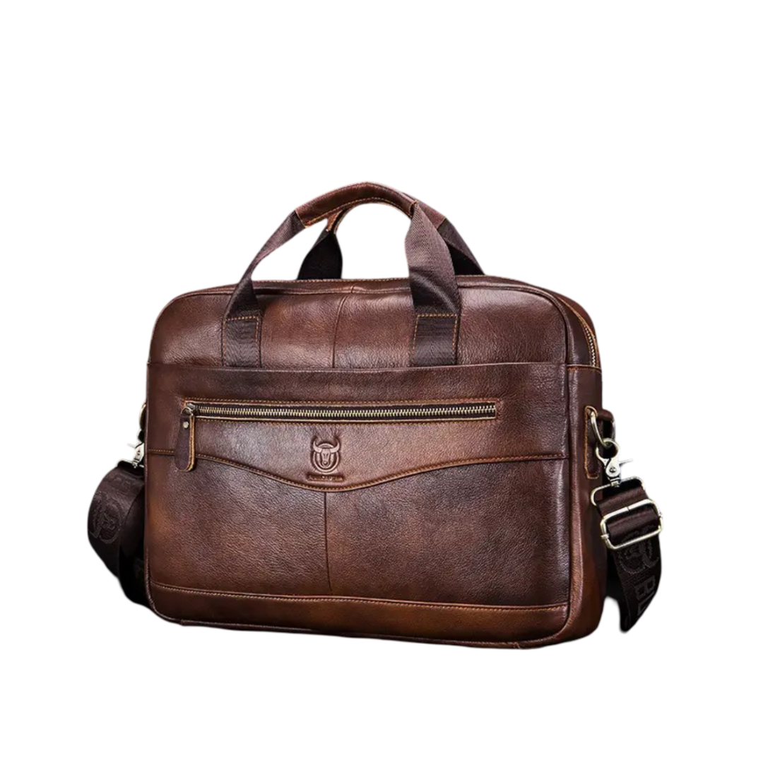 Clayton | Classic Leather Briefcase with Front Zip Accent