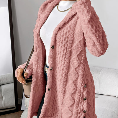 Paula - Plush Diamond-Patterned Hooded Cardigan