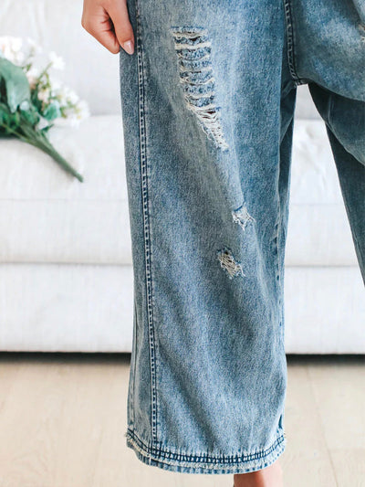 Thessaly | Distressed Denim Overalls