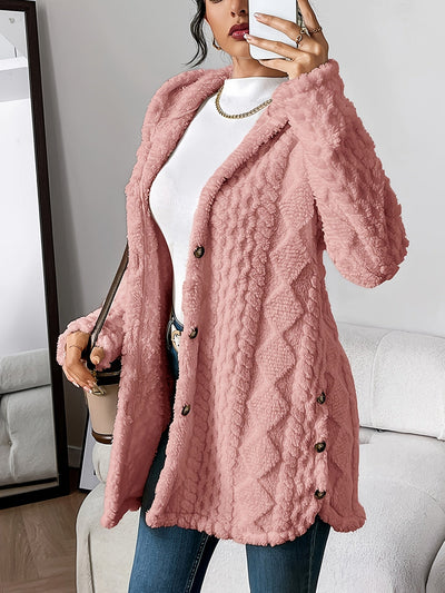 Paula - Plush Diamond-Patterned Hooded Cardigan