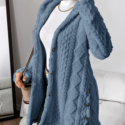 Paula - Plush Diamond-Patterned Hooded Cardigan