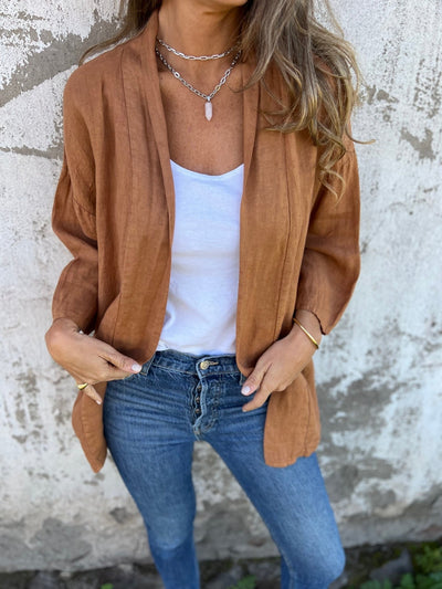 Celia | Linen Cardigan with Ruffles