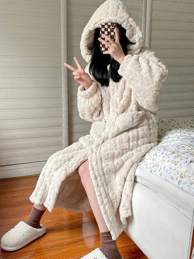 Lucy - Cozy Coral Fleece Hooded Robe