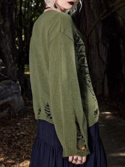 Hollie - Halloween Skeleton Dark Style Ripped Long Sleeve Sweater
