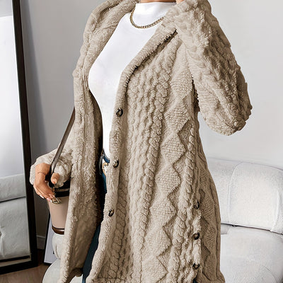 Paula - Plush Diamond-Patterned Hooded Cardigan