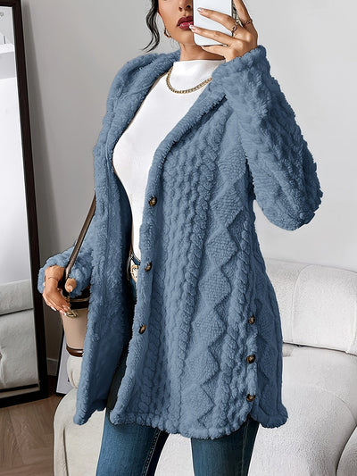 Paula - Plush Diamond-Patterned Hooded Cardigan