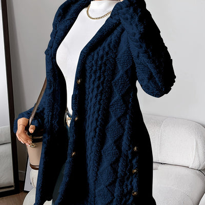 Paula - Plush Diamond-Patterned Hooded Cardigan