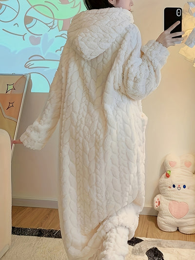 Lucy - Cozy Coral Fleece Hooded Robe