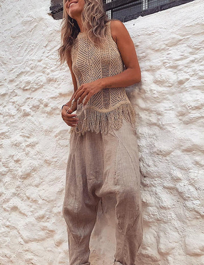 Thalia - Thar Desert Sleeveless Tassel Knit Top