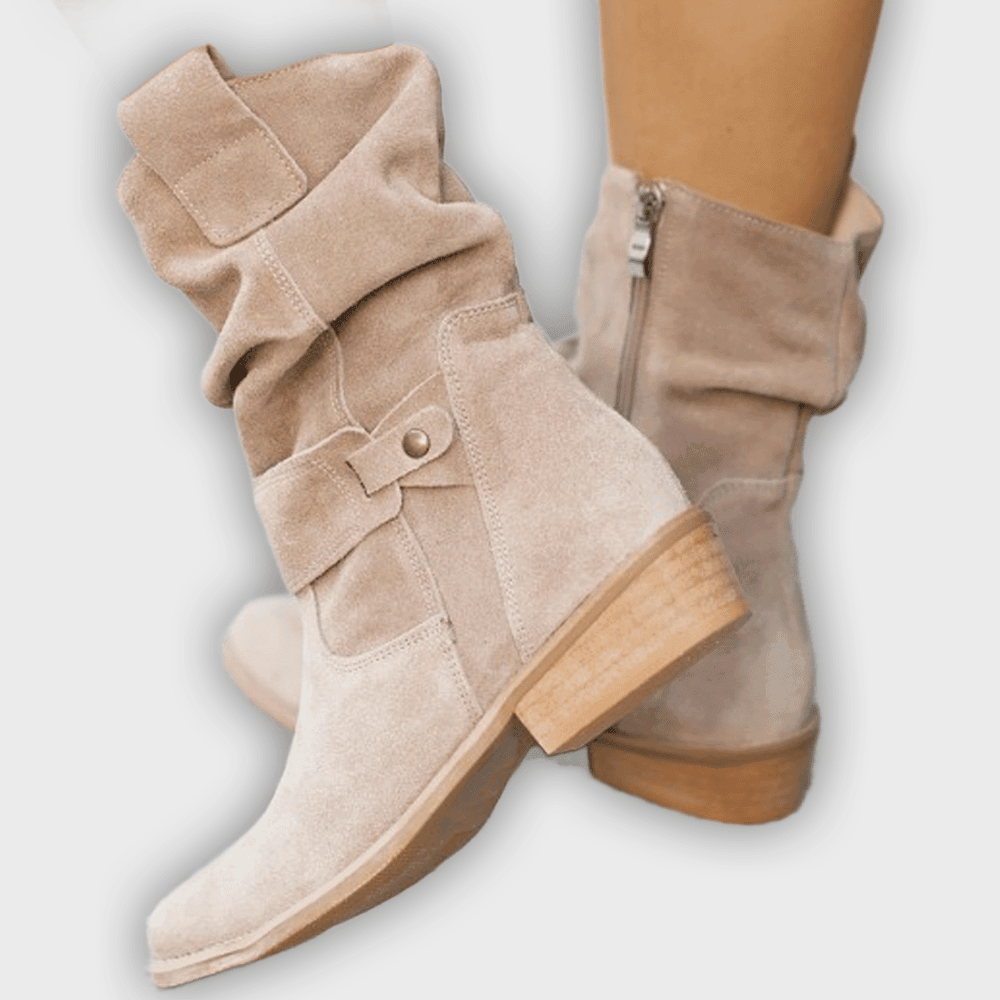 Thora - Faux Suede Flock Mid-Calf Knight Boots