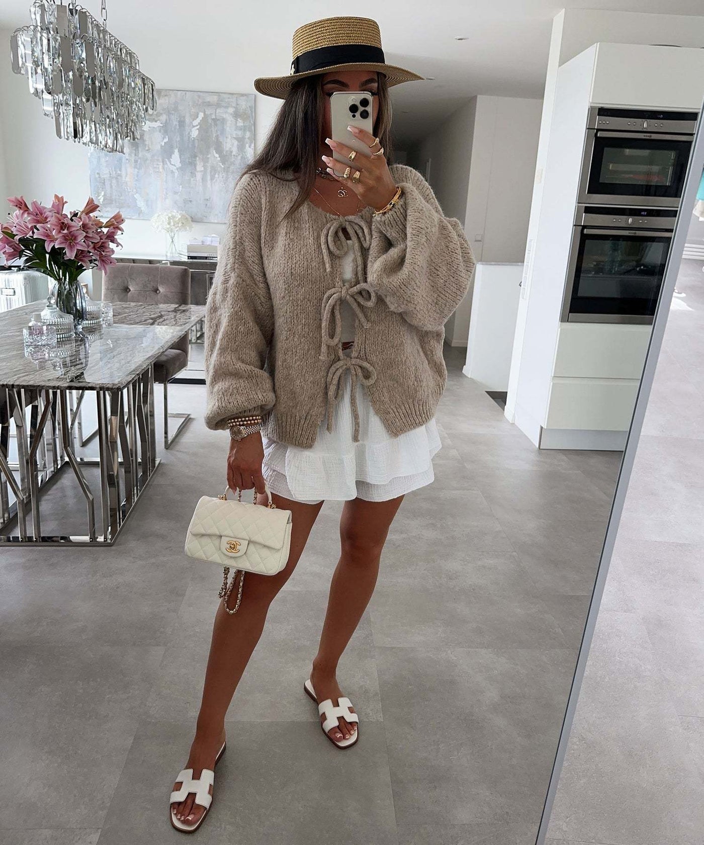 Lexi - Solid Color Crew Neck Lace-Up Cardigan