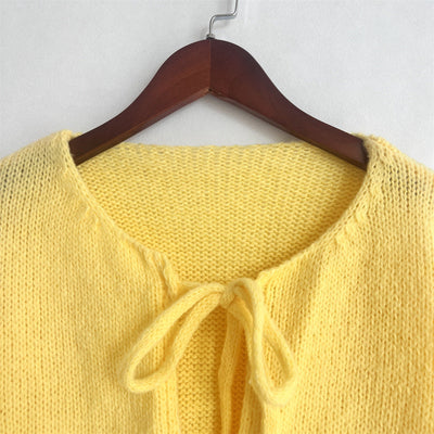 Lexi - Solid Color Crew Neck Lace-Up Cardigan