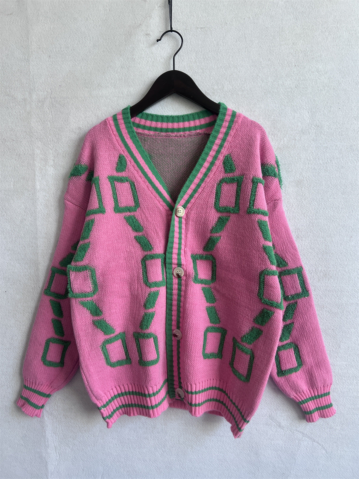 Viola - V-Neck Casual Color Contrast Knit Cardigan