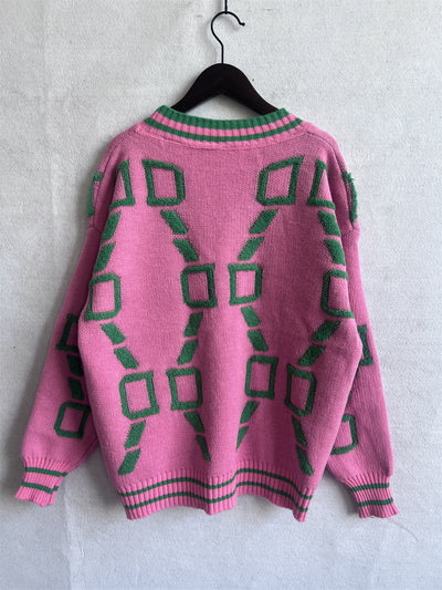 Viola - V-Neck Casual Color Contrast Knit Cardigan
