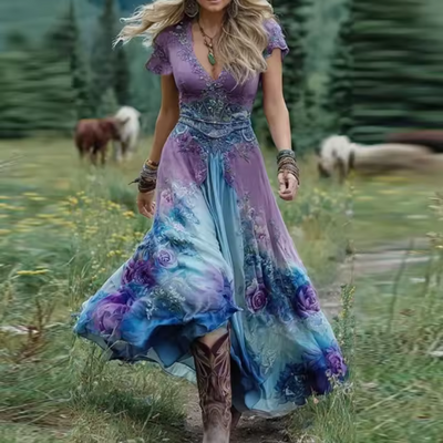 Celestine | Tailored, flowing floral dress