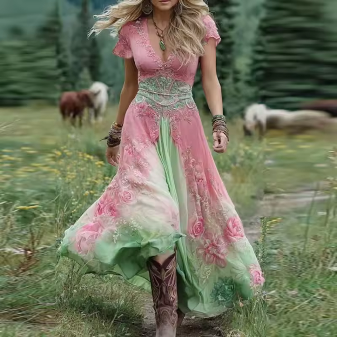 Celestine | Tailored, flowing floral dress