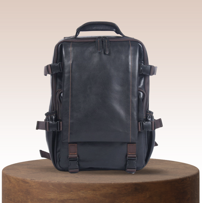 Griffin | Men's Black Leather Backpack for Work and Travel